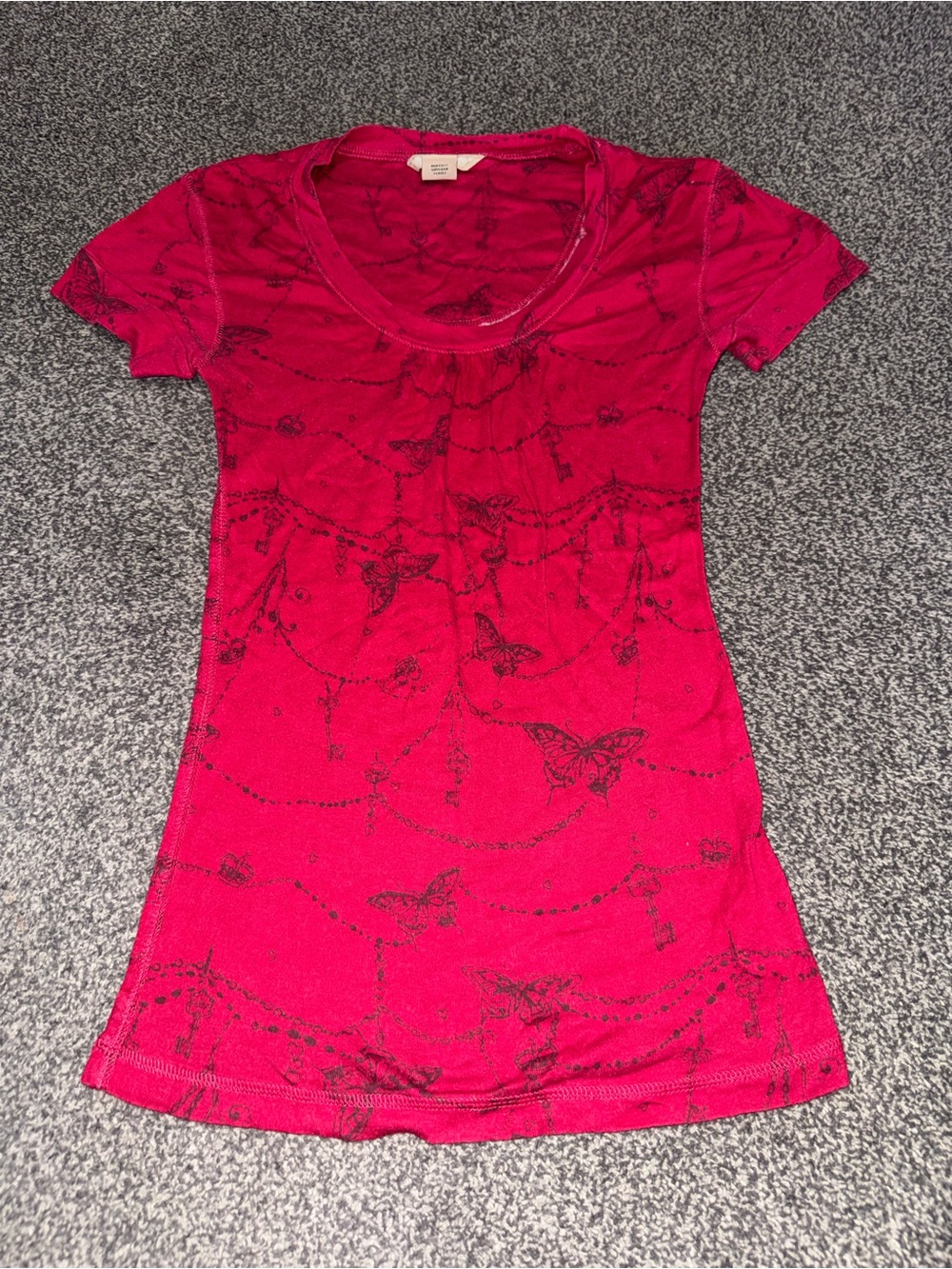Y2K Fairy Grunge Butterfly Key Print Baby Tee Women’s Top SM